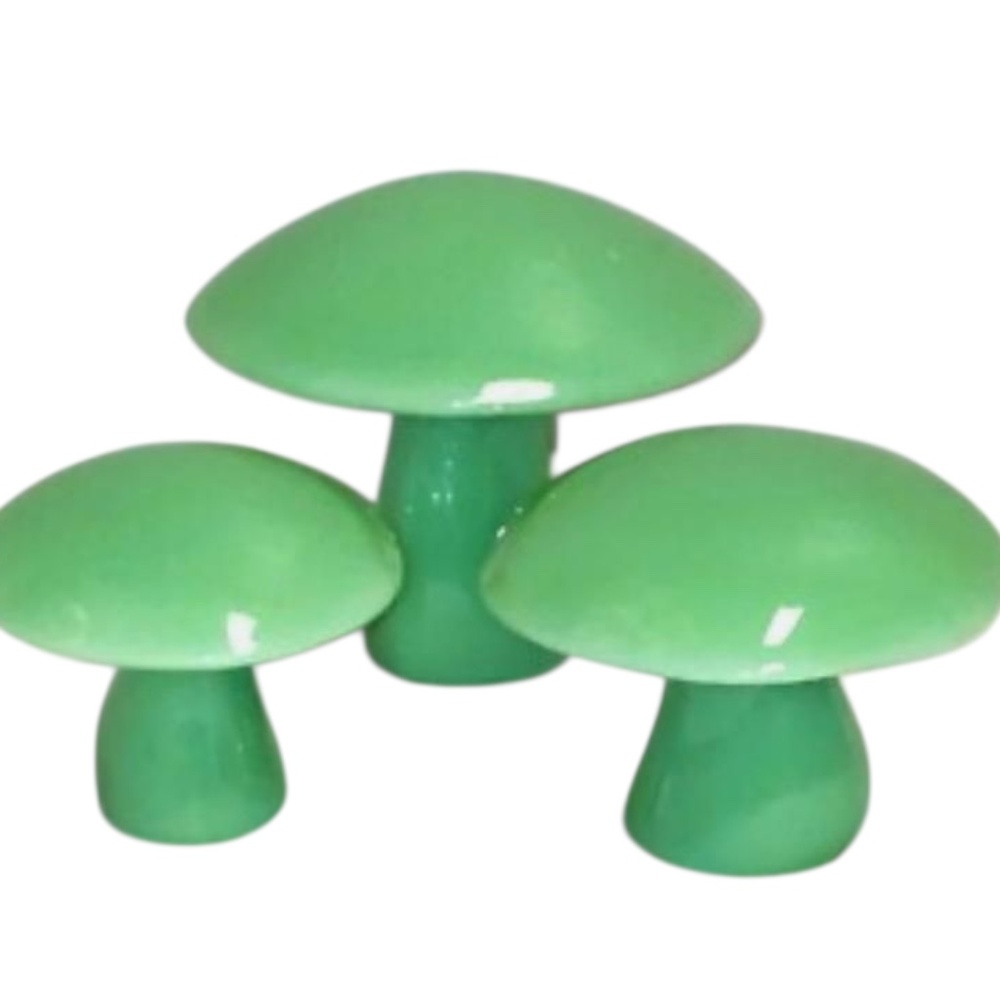 Vintage Viking Mosser 3 PC JADEITE GLASS MUSHROOM SET RARE HTF Paperweight Set - Picture 3 of 3